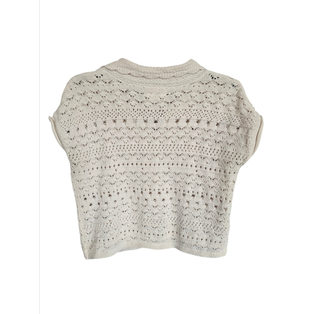 Jessica Simpson Boho Crochet Short Sleeve Cardigan Small Cottagecore Cream EUC - Picture 3 of 5